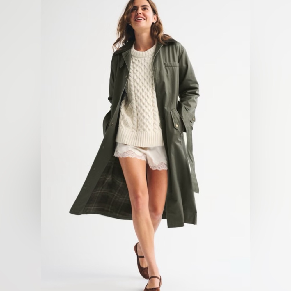 Abercrombie & Fitch Dark Green Barn Trench Coat
